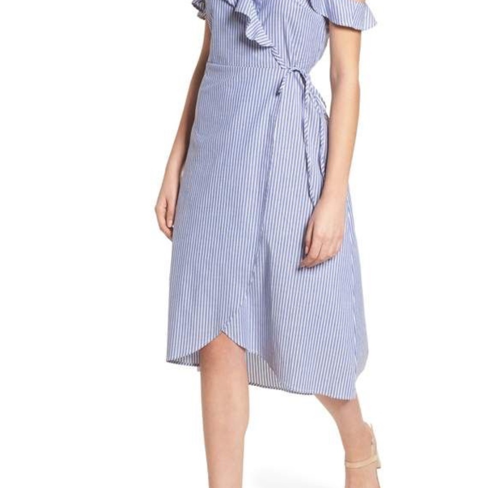 BP Stripe Ruffle Wrap Dress - Picture 2 of 8
